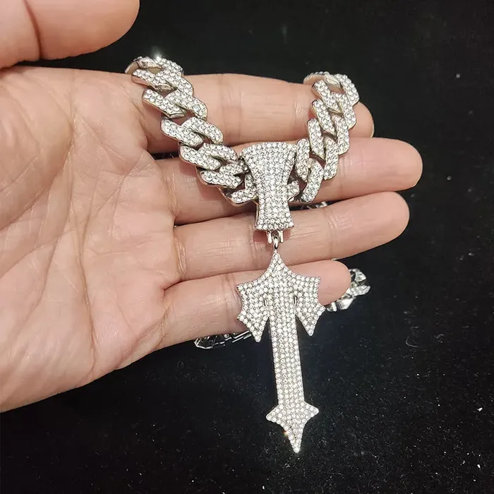 Hip Hop Letter Iced Out Cross Sword Necklace VVS Jewelry Necklaces
