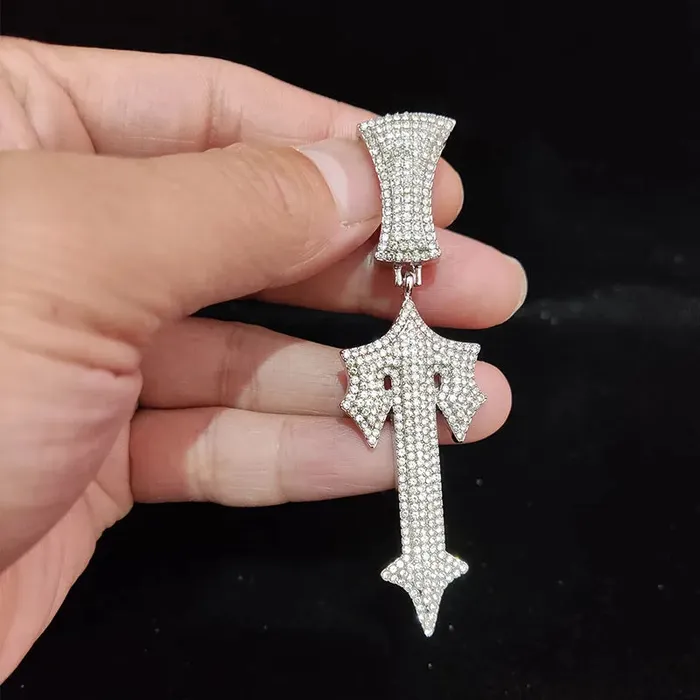 Hip Hop Letter Iced Out Cross Sword Necklace VVS Jewelry Necklaces
