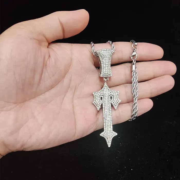 Hip Hop Letter Iced Out Cross Sword Necklace VVS Jewelry Necklaces