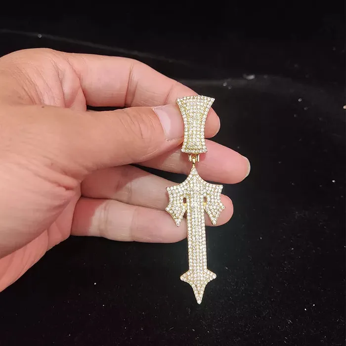 Hip Hop Letter Iced Out Cross Sword Necklace VVS Jewelry Necklaces