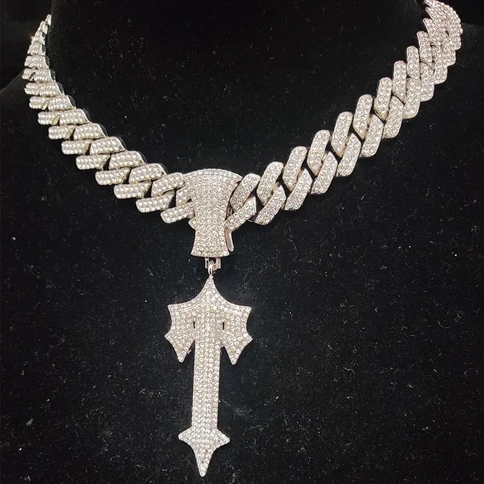 Hip Hop Letter Iced Out Cross Sword Necklace VVS Jewelry Necklaces