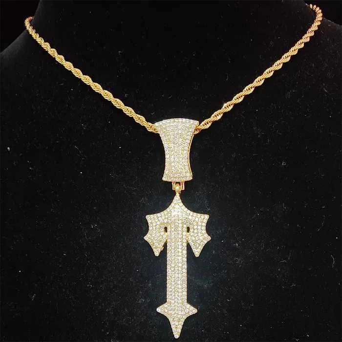Hip Hop Letter Iced Out Cross Sword Necklace VVS Jewelry Necklaces