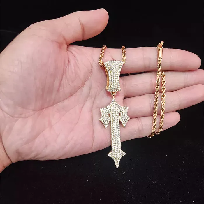 Hip Hop Letter Iced Out Cross Sword Necklace VVS Jewelry Necklaces