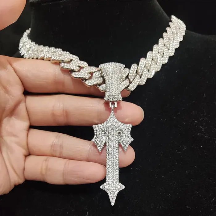 Hip Hop Letter Iced Out Cross Sword Necklace VVS Jewelry Necklaces