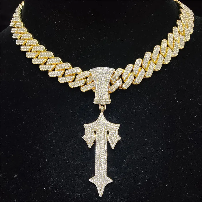 Hip Hop Letter Iced Out Cross Sword Necklace VVS Jewelry Necklaces