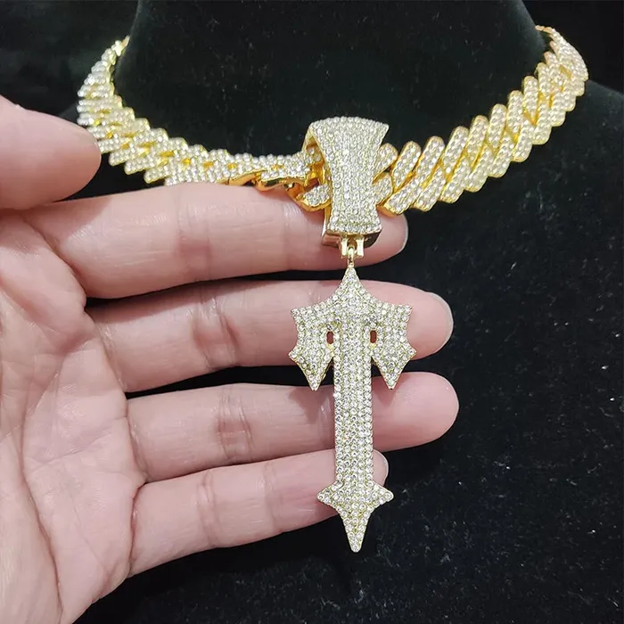 Hip Hop Letter Iced Out Cross Sword Necklace VVS Jewelry Necklaces
