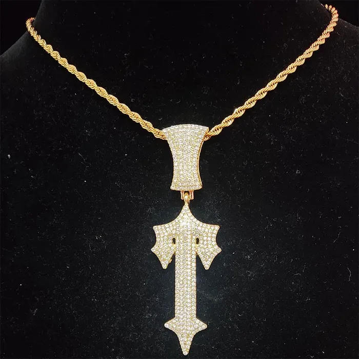 Hip Hop Letter Iced Out Cross Sword Necklace VVS Jewelry Necklaces