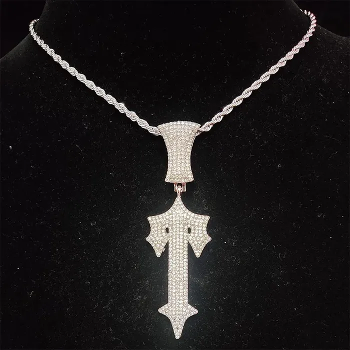 Hip Hop Letter Iced Out Cross Sword Necklace VVS Jewelry Necklaces