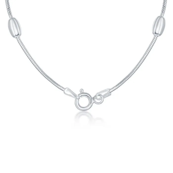 Rings Classic Sterling Silver Snake and Oval Beads Chain 16 Rings Classic Sterling Silver Snake and Oval Beads Chain 16