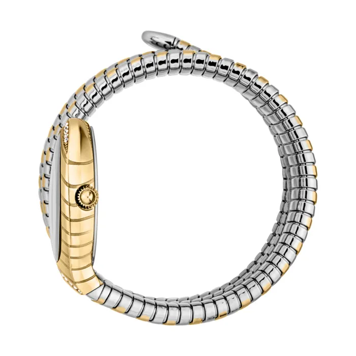Bracelets Just Cavalli Just Cavalli Snake Shape Womens Watch Gold Color Case Silver Dial Two Tone Bracelet