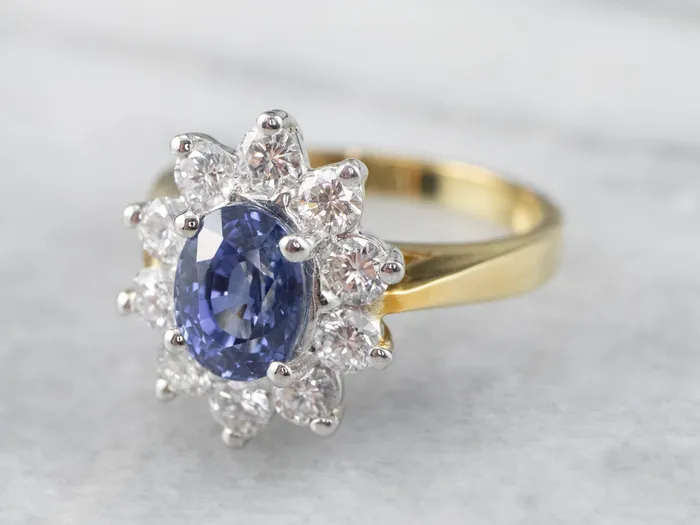 18K Gold and Platinum Sapphire Diamond Halo Ring Market Square Jewelers Rings 18K Gold and Platinum Sapphire Diamond Halo Ring Market Square Jewelers Rings