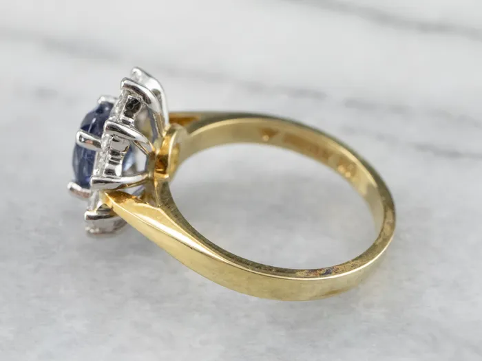 18K Gold and Platinum Sapphire Diamond Halo Ring Market Square Jewelers Rings 18K Gold and Platinum Sapphire Diamond Halo Ring Market Square Jewelers Rings