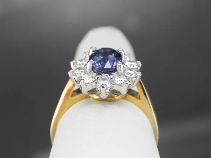 18K Gold and Platinum Sapphire Diamond Halo Ring Market Square Jewelers Rings 18K Gold and Platinum Sapphire Diamond Halo Ring Market Square Jewelers Rings
