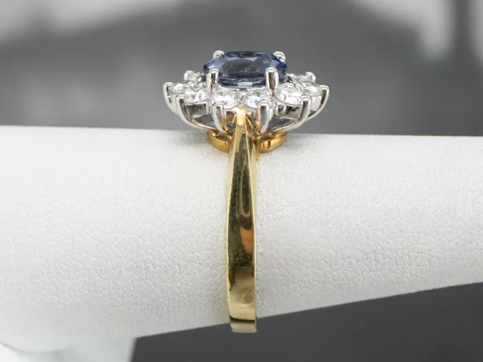 18K Gold and Platinum Sapphire Diamond Halo Ring Market Square Jewelers Rings 18K Gold and Platinum Sapphire Diamond Halo Ring Market Square Jewelers Rings