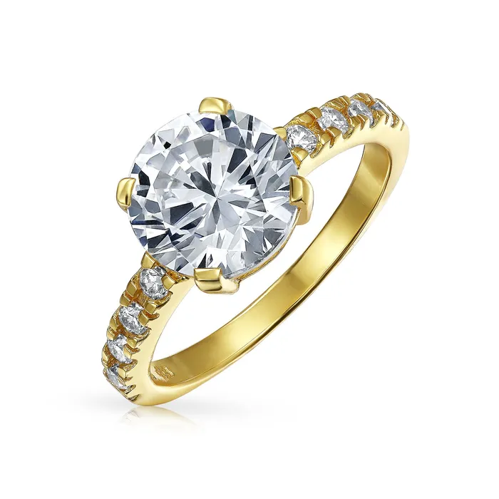 4CT AAA CZ Round Brilliant Solitaire Engagement Ring with Pave Side Stones BlingJewelry Wholesale Rings