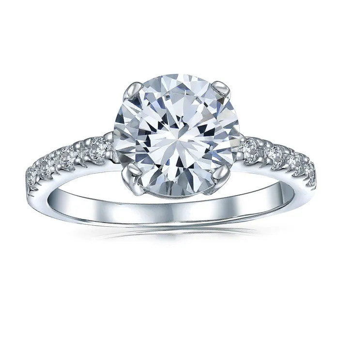 4CT AAA CZ Round Brilliant Solitaire Engagement Ring with Pave Side Stones BlingJewelry Wholesale Rings