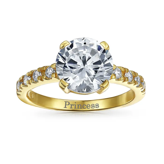 4CT AAA CZ Round Brilliant Solitaire Engagement Ring with Pave Side Stones BlingJewelry Wholesale Rings