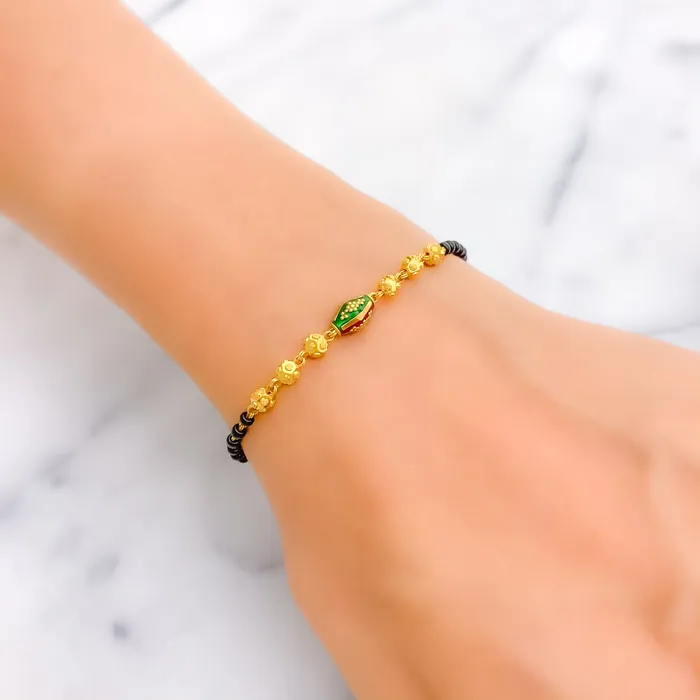Andaaz Jewelers Bracelets Vibrant Charming 22k Gold Black Bead Bracelet