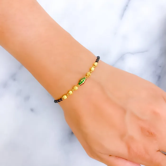 Andaaz Jewelers Bracelets Vibrant Charming 22k Gold Black Bead Bracelet