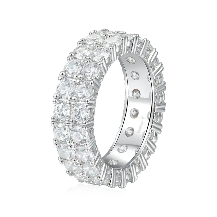 aporro Womens Iced Double Row Tennis Ring 6mm Rings