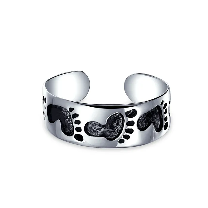 BlingJewelry Wholesale Nautical Beach Sand Footprints Sterling Silver Toe Ring Midi Band Rings