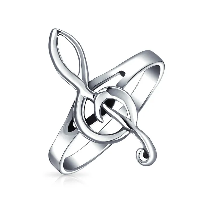 BlingJewelry Wholesale Rings Silver Ring with Treble Clef Note Design Sterling Thin Band for Music Lovers