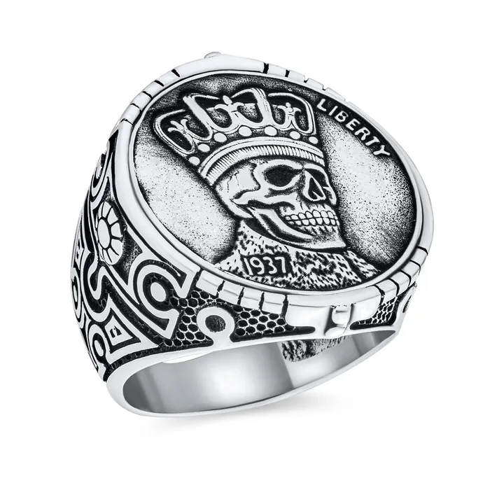BlingJewelry Wholesale Rings Statement Eagle Head Liberty Coin Mens Silver Ring Punk Biker Jewelry Gothic Skull
