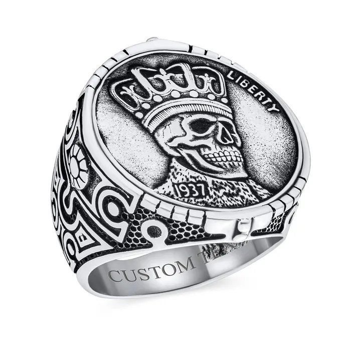 BlingJewelry Wholesale Rings Statement Eagle Head Liberty Coin Mens Silver Ring Punk Biker Jewelry Gothic Skull