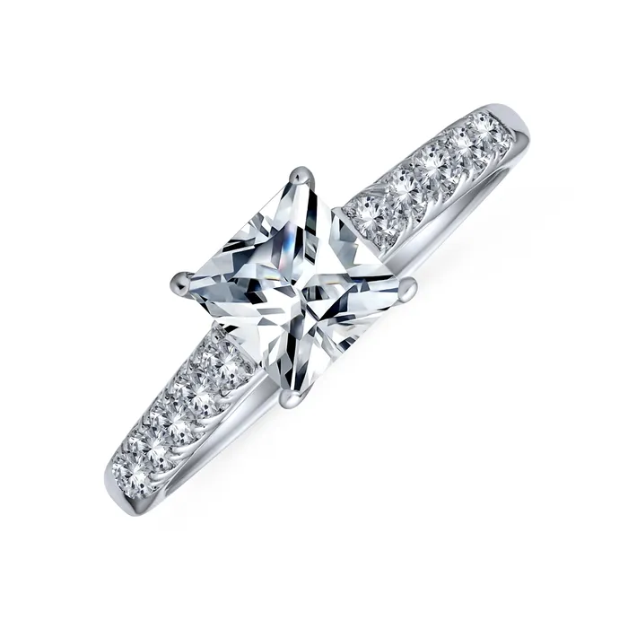 BlingJewelry Wholesale Rings Timeless Classic Princess Cut Solitaire Engagement Ring in Sterling Silver