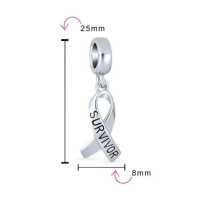 Breast Cancer Survivor Hope Dangle Charm Bead Sterling Silver Symbolic Jewelry BlingJewelry Wholesale Rings