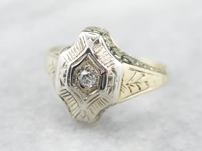Engraved Old Mine Cut Diamond Solitaire Ring Market Square Jewelers Rings