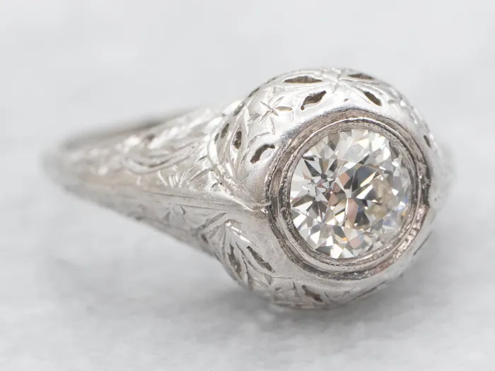 Market Square Jewelers Art Deco Inspired European Cut Diamond Solitaire Engagement Ring Rings