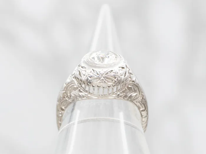 Market Square Jewelers Art Deco Inspired European Cut Diamond Solitaire Engagement Ring Rings