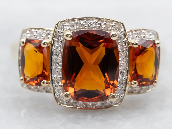 Market Square Jewelers Modern Citrine Gemstone Ring with Diamond Halo Rings