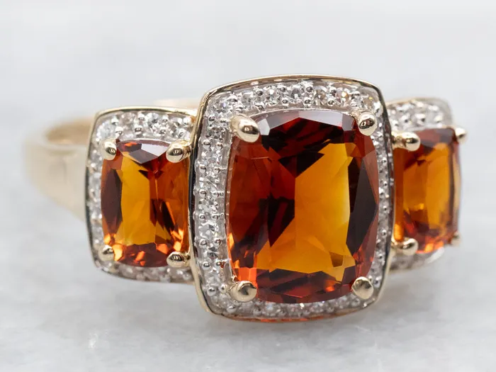 Market Square Jewelers Modern Citrine Gemstone Ring with Diamond Halo Rings