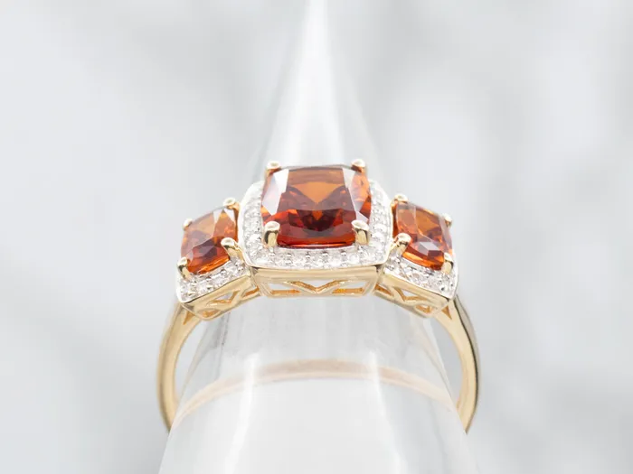 Market Square Jewelers Modern Citrine Gemstone Ring with Diamond Halo Rings