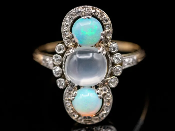 Market Square Jewelers Rings Antique Moonstone Opal Old Mine and Rose Cut Diamond Ring Market Square Jewelers Rings Antique Moonstone Opal Old Mine and Rose Cut Diamond Ring