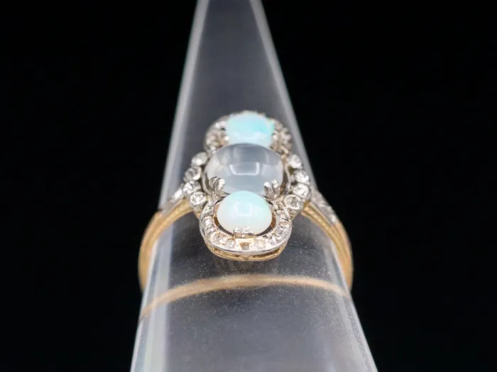 Market Square Jewelers Rings Antique Moonstone Opal Old Mine and Rose Cut Diamond Ring