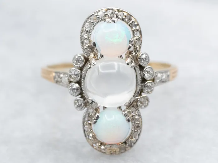 Market Square Jewelers Rings Antique Moonstone Opal Old Mine and Rose Cut Diamond Ring