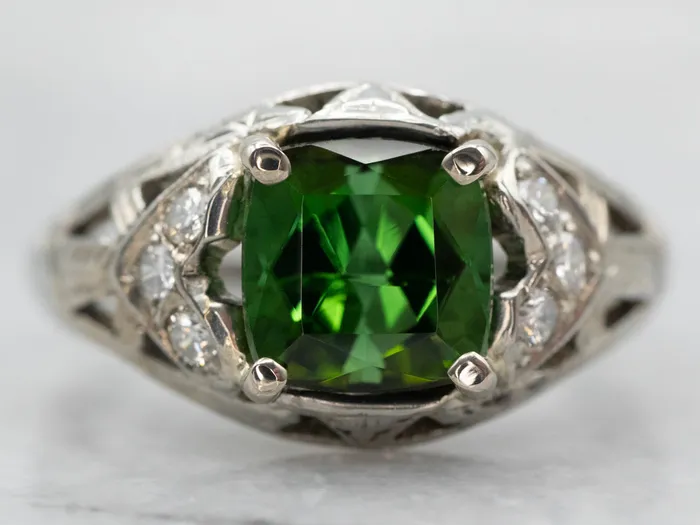 Market Square Jewelers Rings Luxurious White Gold Green Tourmaline Ring with Diamond Accents Market Square Jewelers Rings Luxurious White Gold Green Tourmaline Ring with Diamond Accents