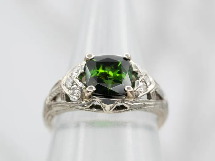 Market Square Jewelers Rings Luxurious White Gold Green Tourmaline Ring with Diamond Accents Market Square Jewelers Rings Luxurious White Gold Green Tourmaline Ring with Diamond Accents