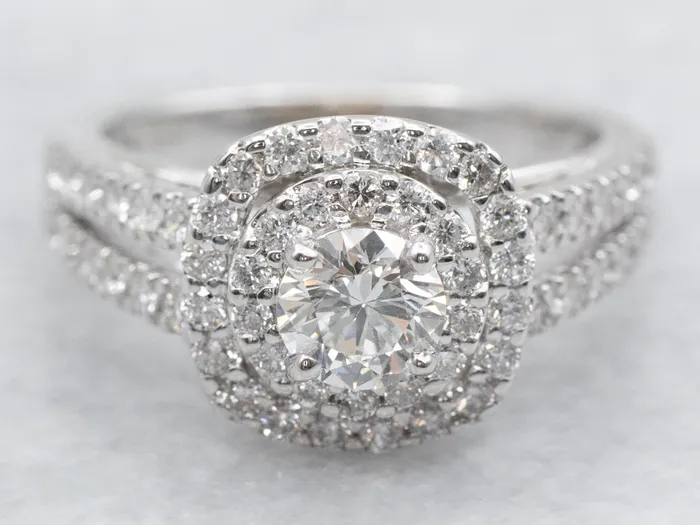 Market Square Jewelers Rings Modern GIA Diamond Double Halo Ring Engagement Ring
