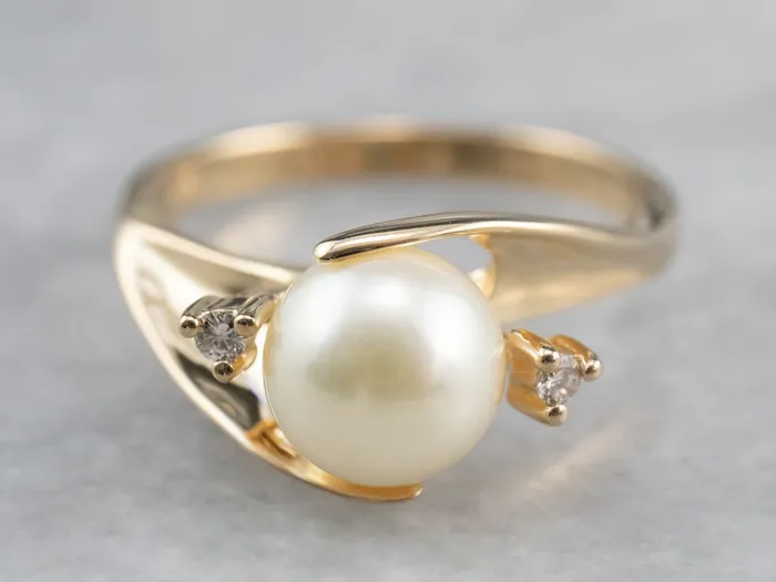 Market Square Jewelers Rings Pearl and Diamond Bypass Ring