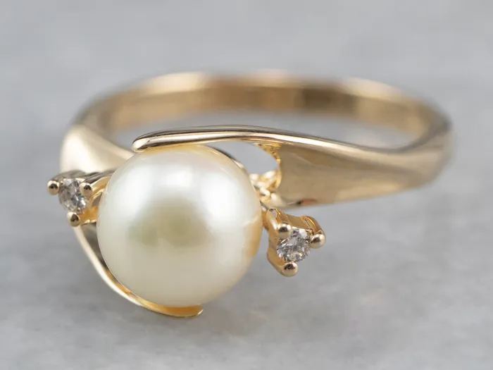 Market Square Jewelers Rings Pearl and Diamond Bypass Ring