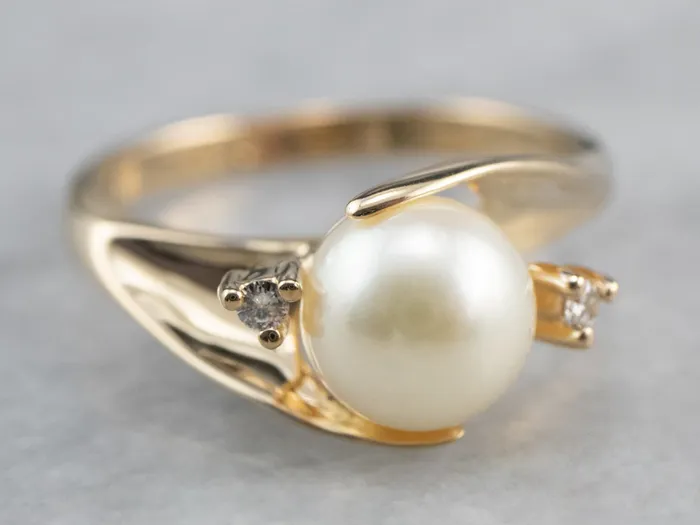 Market Square Jewelers Rings Pearl and Diamond Bypass Ring