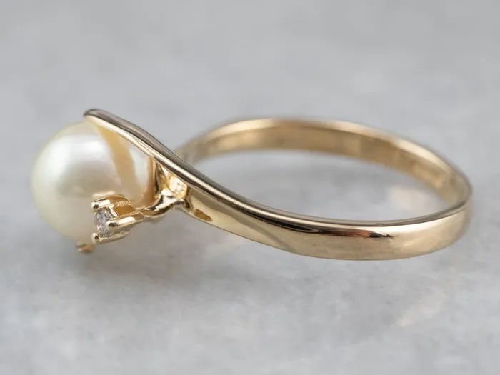 Market Square Jewelers Rings Pearl and Diamond Bypass Ring