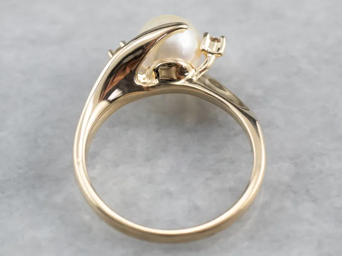 Market Square Jewelers Rings Pearl and Diamond Bypass Ring