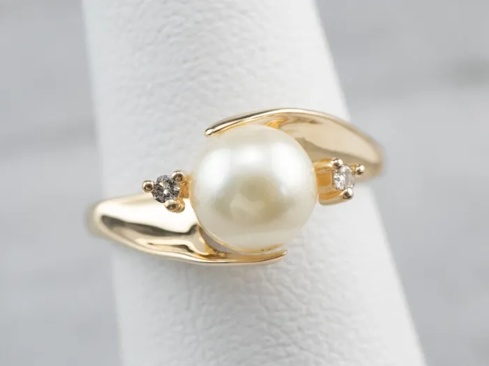 Market Square Jewelers Rings Pearl and Diamond Bypass Ring