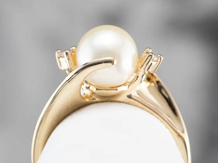 Market Square Jewelers Rings Pearl and Diamond Bypass Ring