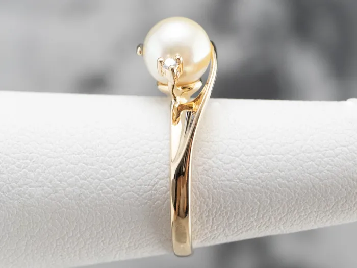 Market Square Jewelers Rings Pearl and Diamond Bypass Ring